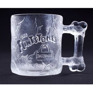 Vintage 90s McDonalds Flintstones Glass Mug Cup‎ 1993 Clear Bone Handle coffee